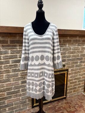 Boden Gray and White Striped Midi Dress